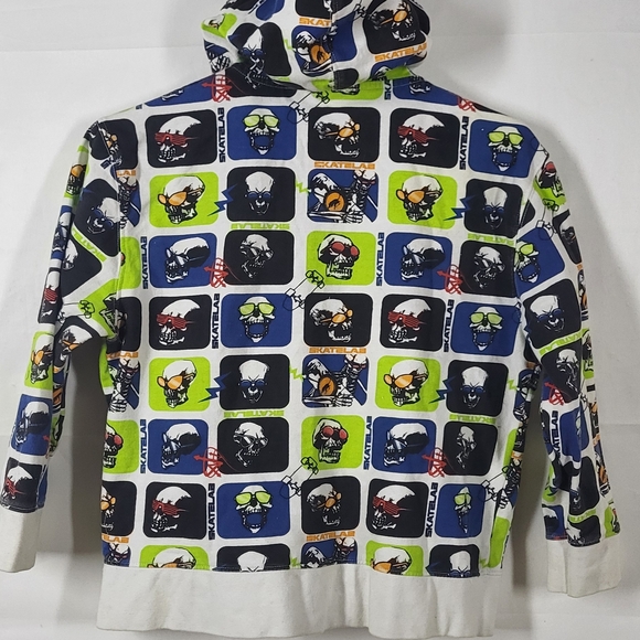 Kids Skulls Graphic Zip Hoodie in White,Pockets Sz M - Picture 8 of 13